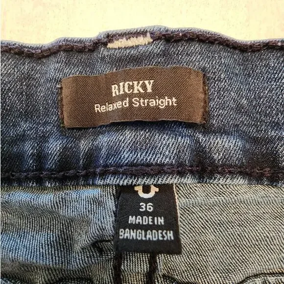 True Religion Men's Denim Ricky Straight Jean SZ 36 Flap Pockets - Picture 6 of 9